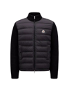 Moncler Wool And Padded Nylon Cardigan In Black
