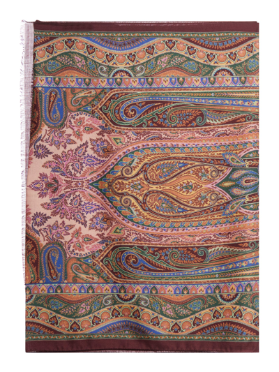 Etro Paisley-print Frayed Scarf In Brown