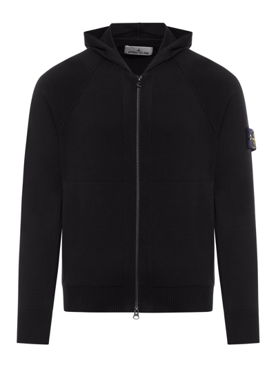 Stone Island Sweater With Hood And Zip In Black