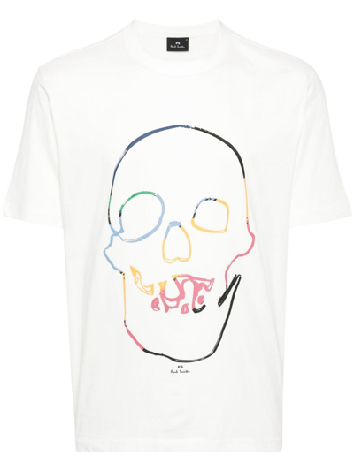 PS BY PAUL SMITH LINEAR SKULL PRINT COTTON T-SHIRT