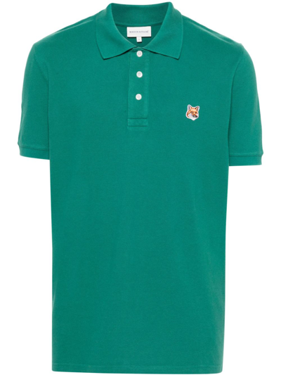 Maison Kitsuné Fox Head Cotton Polo Shirt In Green