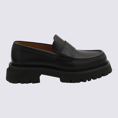 Ferragamo Black Leather Loafers In Nero/new Biscotto