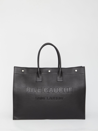 Saint Laurent Rive Gauche Leather Tote Bag In Black