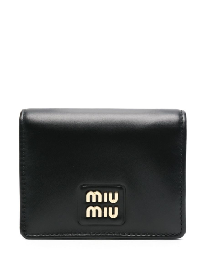 Miu Miu Logo-lettering Bi-fold Wallet In Black