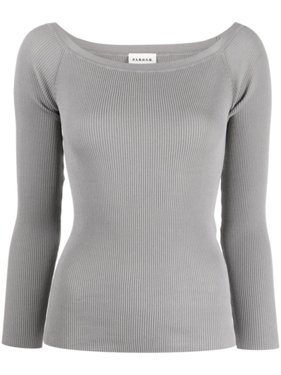 P.a.r.o.s.h Off-shoulder Fine-ribbed Top In Grey