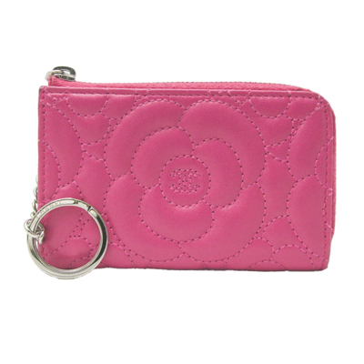 Pre-owned Chanel Camellia Pink Leather Wallet  ()