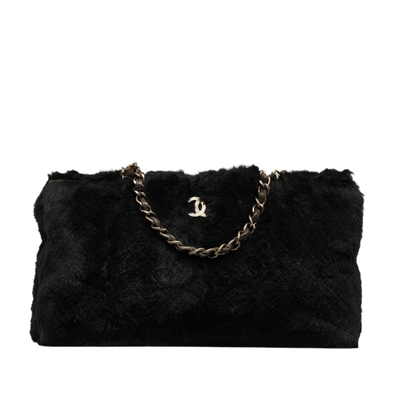 Pre-owned Chanel Chocolate Bar Black Fur Shoulder Bag ()