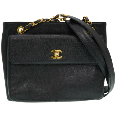 Pre-owned Chanel Logo Cc Black Leather Shopper Bag ()