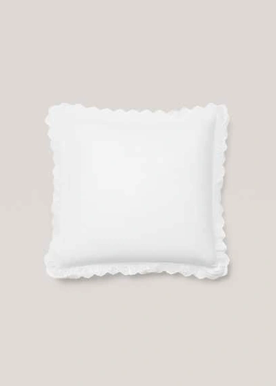 Mango Home Cotton Embroidered Fringe Pillowcase 60x60cm White
