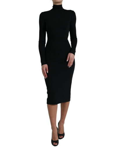 Dolce & Gabbana Black Long Sleeve Turtleneck Bodycon Dress