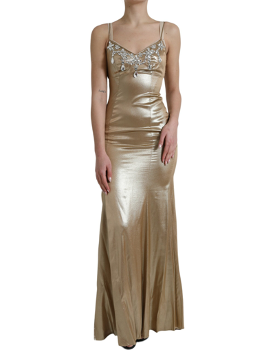 DOLCE & GABBANA METALLIC GOLD CRYSTAL EMBELLISHED GOWN DRESS