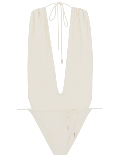 Saint Laurent Nylon Blend One Piece Swimsuit In White
