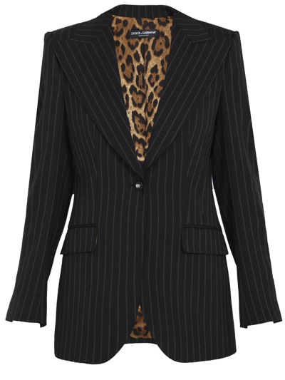 Dolce & Gabbana Pinstriped Virgin Wool Blazer In Black