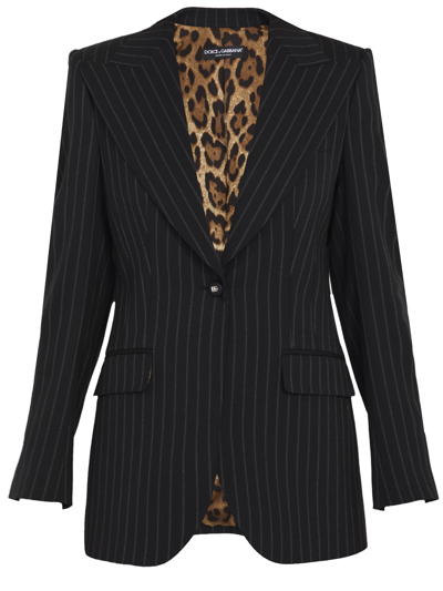 Dolce & Gabbana Pinstriped Virgin Wool Blazer In Light Pink