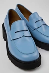 CAMPER MILAH LEATHER HEELED LOAFER SHOES IN BLUE, WOMEN'S AT URBAN OUTFITTERS