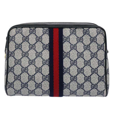 Gucci Sherry Navy Canvas Clutch Bag () In Blue