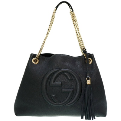 Gucci Soho Black Leather Tote Bag () In Blue