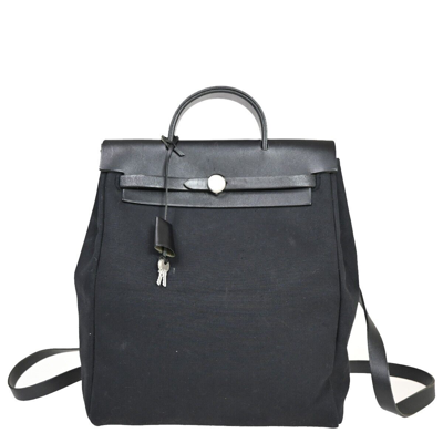 Hermes Hermès Herbag Black Canvas Backpack Bag ()