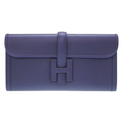 Hermes Hermès Jige Purple Leather Clutch Bag ()