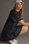 Maeve Short-sleeve Crew-neck Swing Mini Dress In Blue