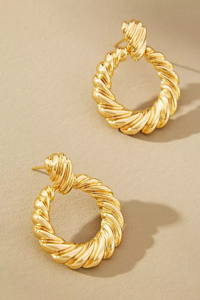 By Anthropologie Ribbed Wave Hoop Earrings In Gold