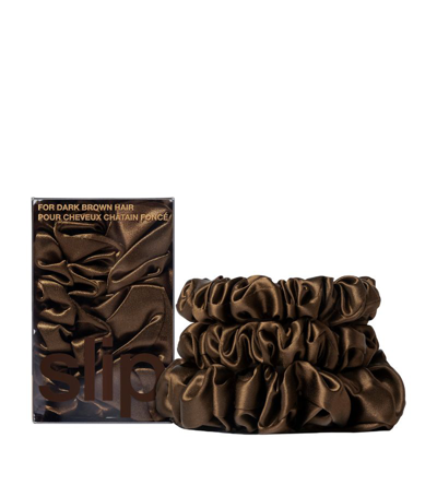 Slip Pure Silk Back To Basics Assorted Scrunchies In Dark Brown