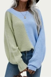 UNISHE COTTON-BLEND COLORBLOCK SWEATER IN GREEN/BLUE