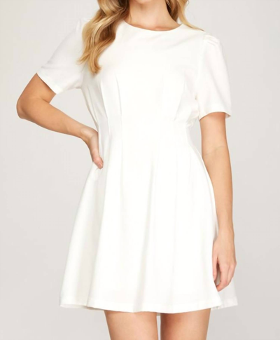 She + Sky Short Sleeve Pin Tuck Dress In White