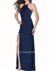 LA FEMME HIGH NECK JERSEY GOWN IN NAVY