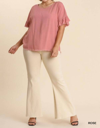 UMGEE LINEN BLEND ROUND NECK RUFFLE SLEEVES TOP IN ROSE