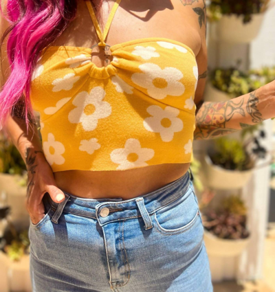 Pretty Garbage Life Is A Flower Halter Top In Yellow