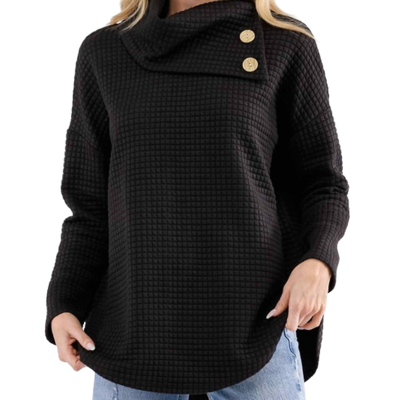 Cy Fashion Split Cowl Neck Sweater In Black