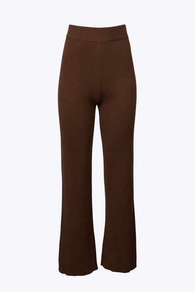 J.nna Ribbed-knit Straight-leg Pants In Brown