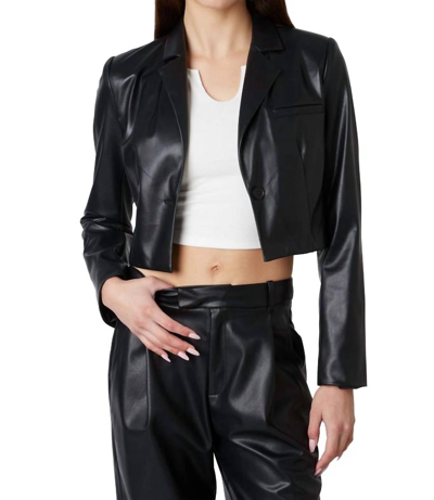 Nia Cropped Vegan Leather Blazer In Black