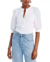 Veronica Beard Coralee Puff Sleeve Henley T-shirt In White