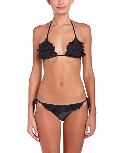 Pq Swim Women's Teeny Lace Diva Ruffle Tie Side Strap Bikini Bottom Swimsuit In Black