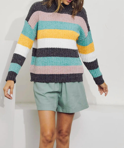 J.nna Colorblock Panel Knit Sweater In Rainbow Combo In Multi