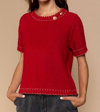 POL ROUND NECK WITH GOLD BUTTON DETAIL SWEATER IN RUBY