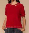 Pol Round Neck With Gold Button Detail Sweater In Pink