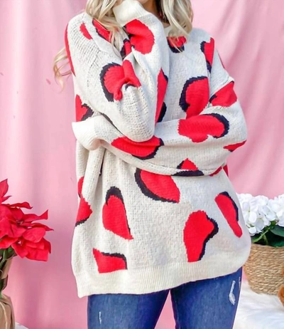 And The Why Heart Pattern Knit Sweater Top In Red