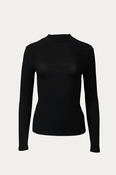 By Together Stretch Cotton-jersey Mock Neck Top In Black