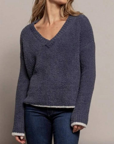 Red Haute V-neck Sweater In Deep Blue