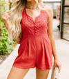 Cozy Casual First Place Lace Romper In Red In Red