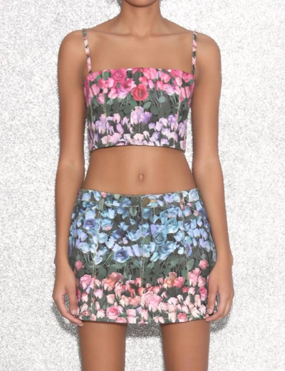 Fleur Du Mal Denim Mini Skirt In Rose Stripe In Multi