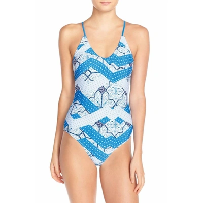 Minkpink Geometric Print One-piece In Indigo Waters Blue