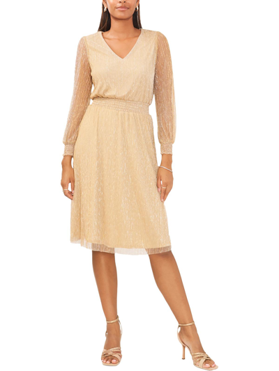 Msk Petites Womens Smocked Knee Length Midi Dress In Gold | ModeSens