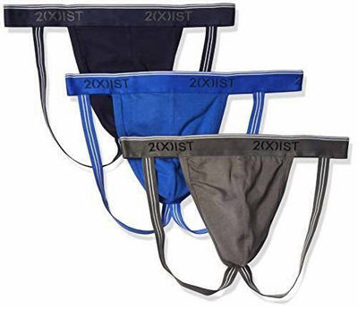 2(x)ist Men's 3-pack Stretch Core Jockstraps In Eclipse/lead/dazzling Blue In Multi