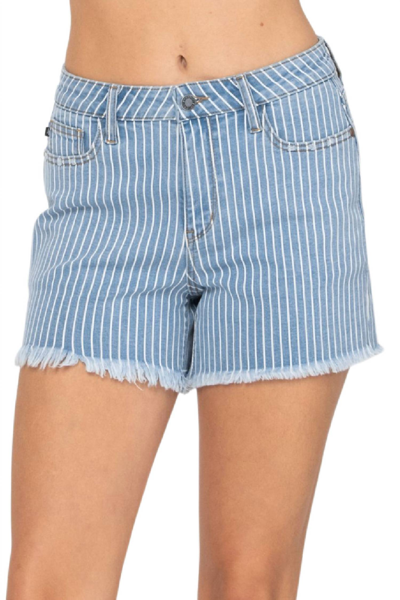 Judy Blue Striped Cut Off High Waist Shorts In Blue/white