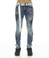Cult Of Individuality Punk Super Skinny Stretch W/baby Blue Belt In Abstract In Blue
