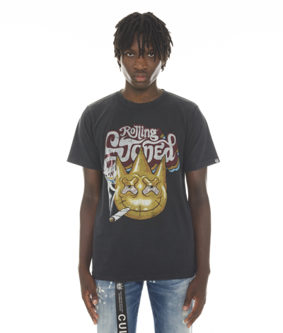 Cult Of Individuality-men Short Sleeve Crew Neck Tee "rolling Stoned" In Black/ac Dc Wash